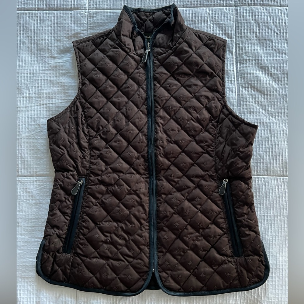 Eddie Bauer Brown Goose Down Quilted Snowflake Vest